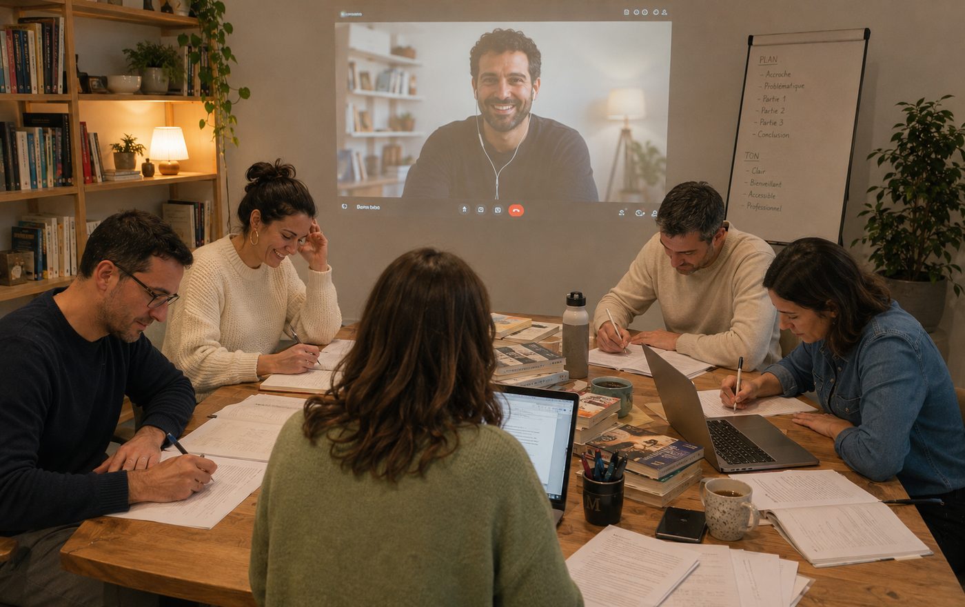L'équipe pédagogique au travail sur une formation, en visio avec l'expert